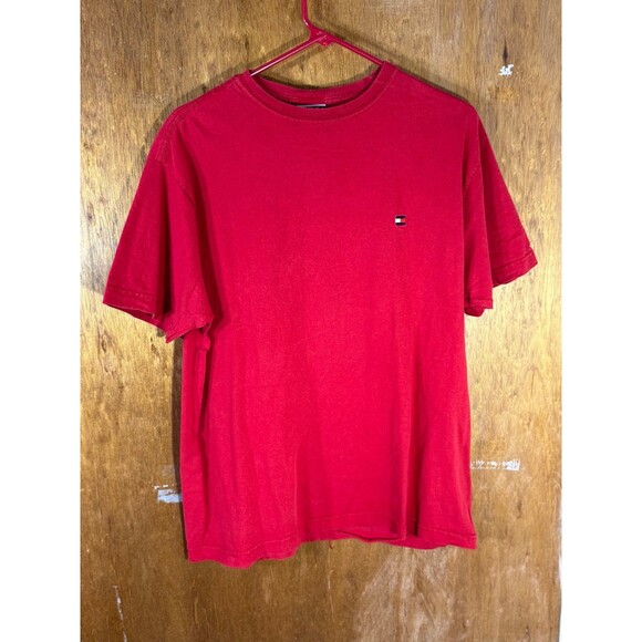 Vintage Tommy Hilfiger Red Blank Shirt Logo Men’s Small S - Picture 1 of 8